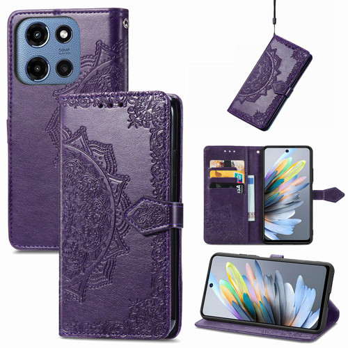 Moto G 2025 Mandala Flower Embossed Leather Phone Case - Purple